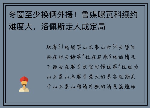 冬窗至少换俩外援！鲁媒曝瓦科续约难度大，洛佩斯走人成定局